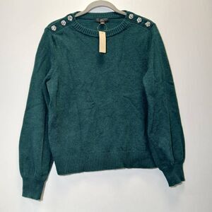 J.crew womens large teal green sweater wool jeweled shoulder pullover